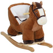 Cavallo a Dondolo per Bambini 18-36 Mesi con Suoni, Base in Legno e Cintura di Sicurezza, Marrone