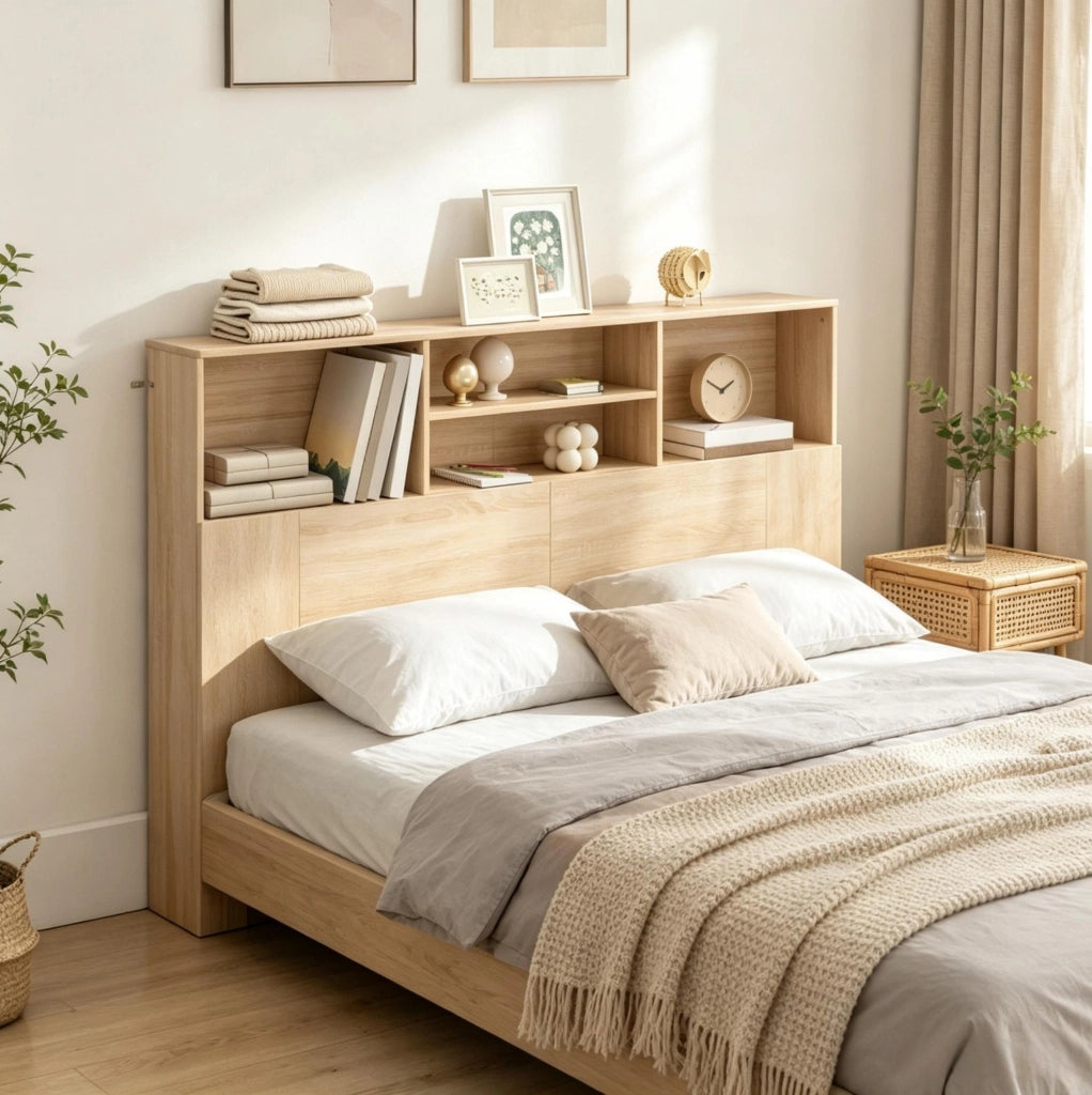 TESTIERA con 4 Vani 140x19x103,5 cm Naturale MDF e Truciolare