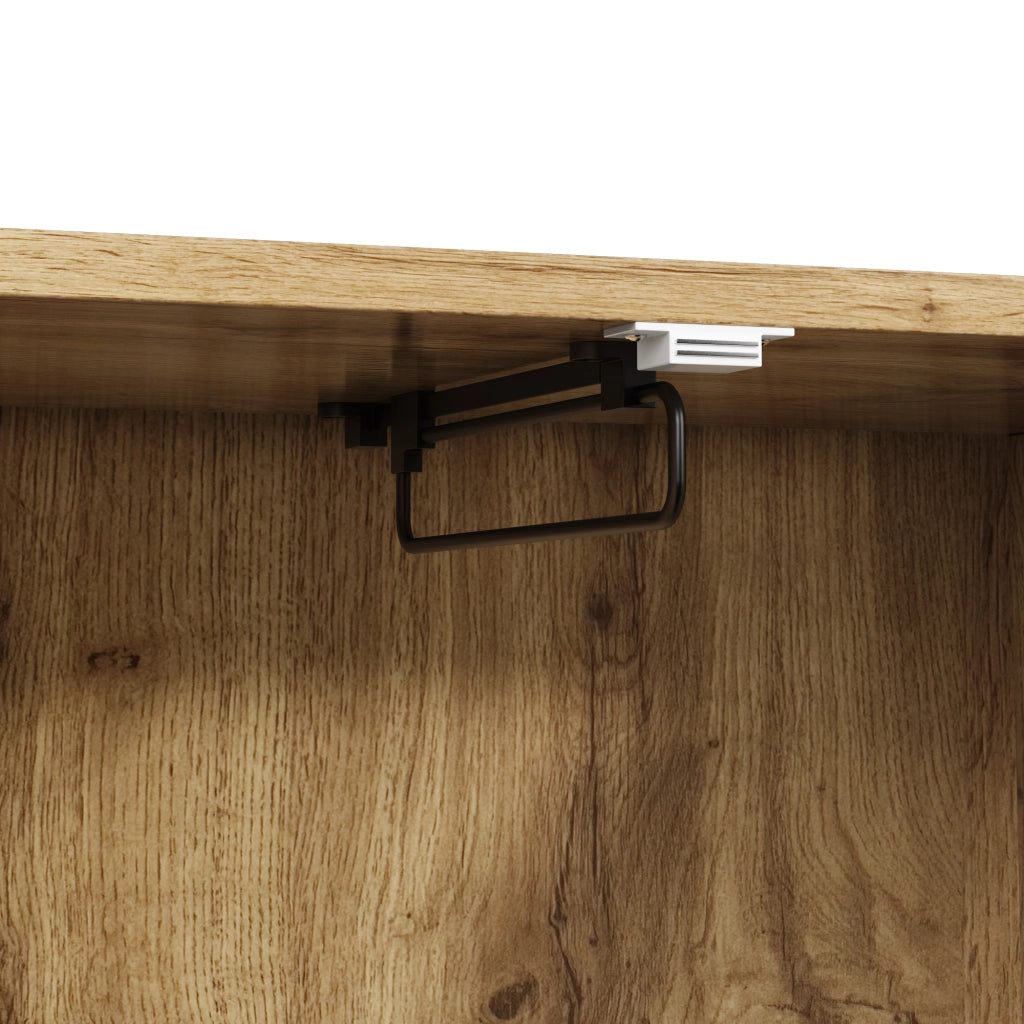 Guardaroba da ingresso con armadio 110 cm con ripiani aperti e pannelli imbottiti, MDF, legno e nero