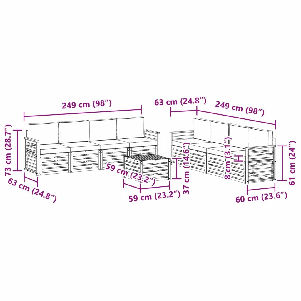 Set divani con cuscino 9 pcs Grigio Naturale e Chiaro 3374581