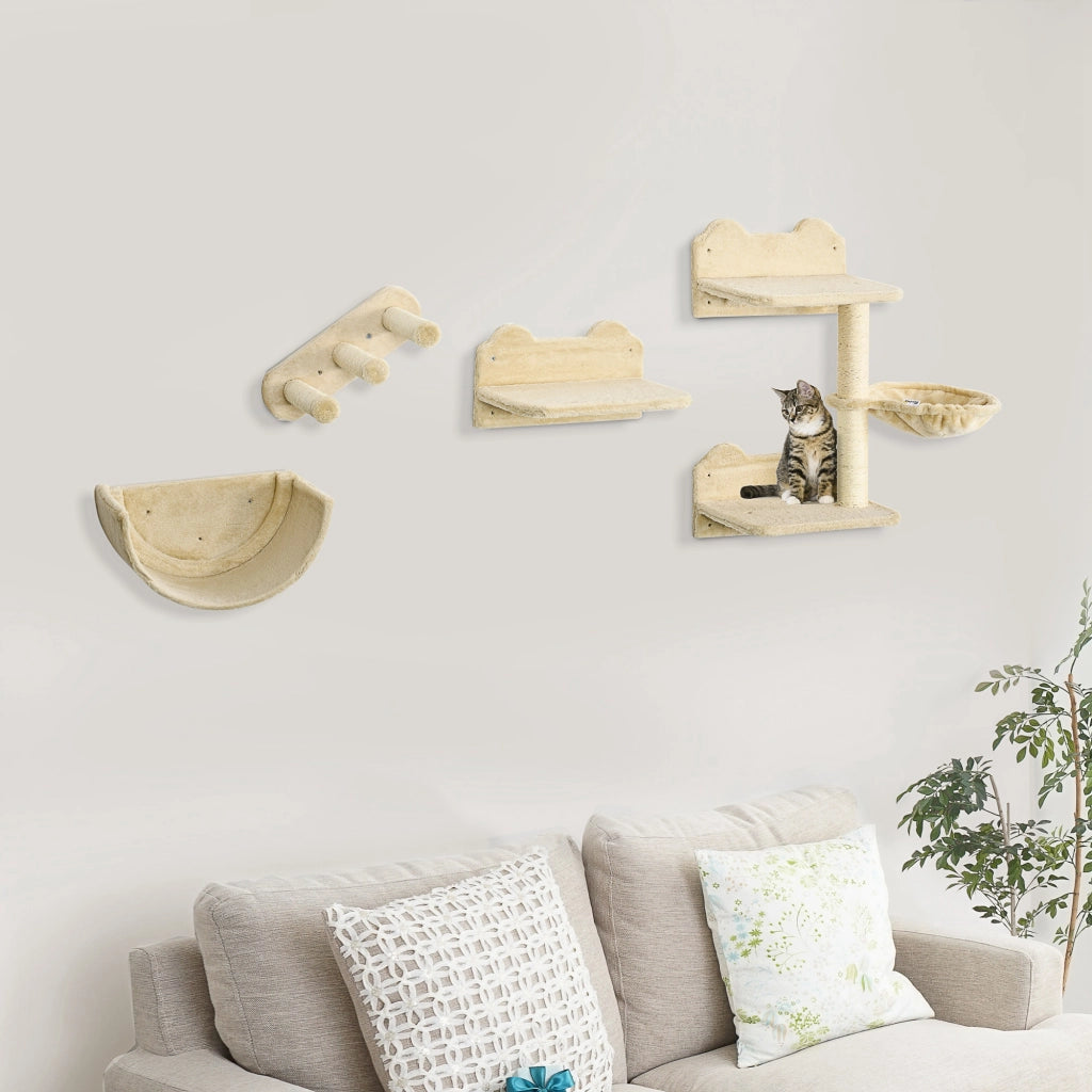 Set di Ripiani e Amache per Gatti ¨C Zephmum ¨C 4 Pezzi Beige