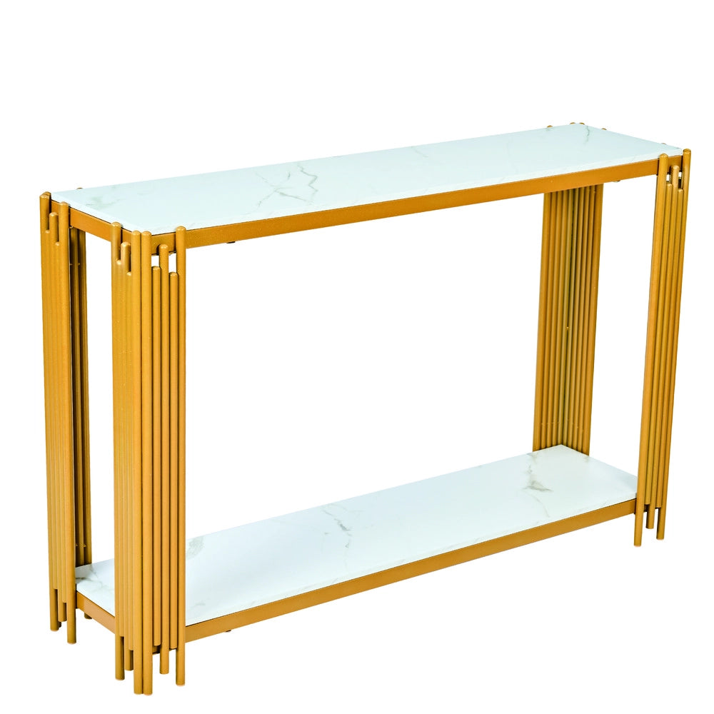 Consolle 2 ripiani effetto marmo ¨C Minimal ¨C metallo dorato 123.5x33.5x80 cm