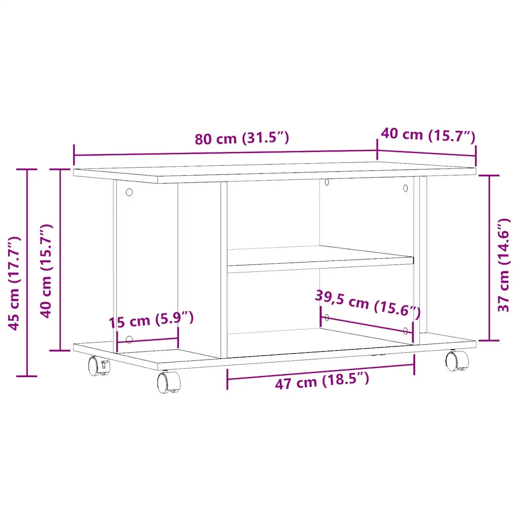 Mobile TV Ruote Rovere Artigianale 80x40x45cm Legno Multistrato