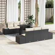 Set di divani con cuscino 7 pcs Nero e Crema polyrattan