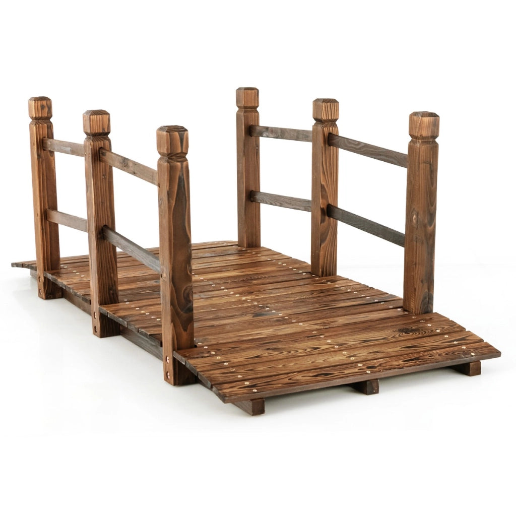 Ponte in legno per giardino con ringhiera, Ponte decorativo 150x67x55cm carico massimo 180kg-Decorazioni da giardino