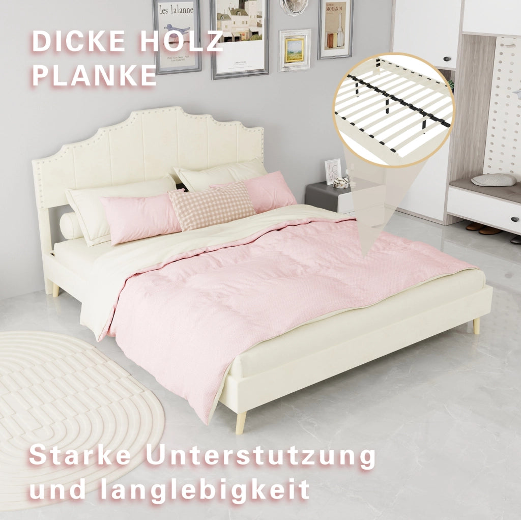 Letto moderno minimalista 160x200 cm beige con testiera imbottita e materasso incluso