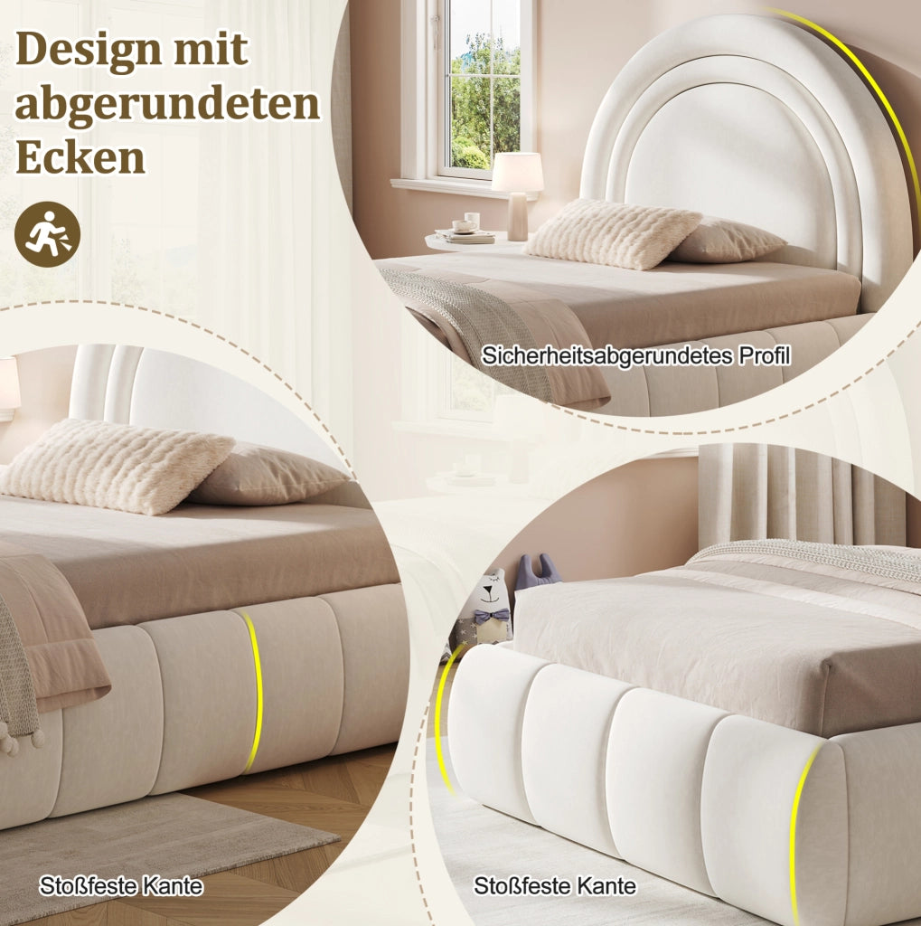 LETTO Contenitore per bambini 90x200 cm in velluto beige con rete a doghe