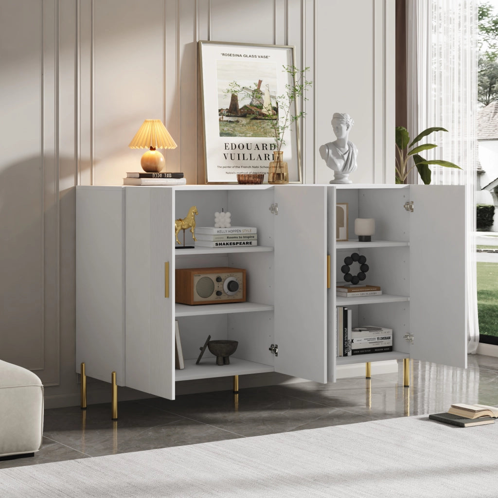 Credenza e madia con 4 ante e 4 ripiani regolabili, bianca opaca, per soggiorno e sala da pranzo, 160 × 35 × 100 cm