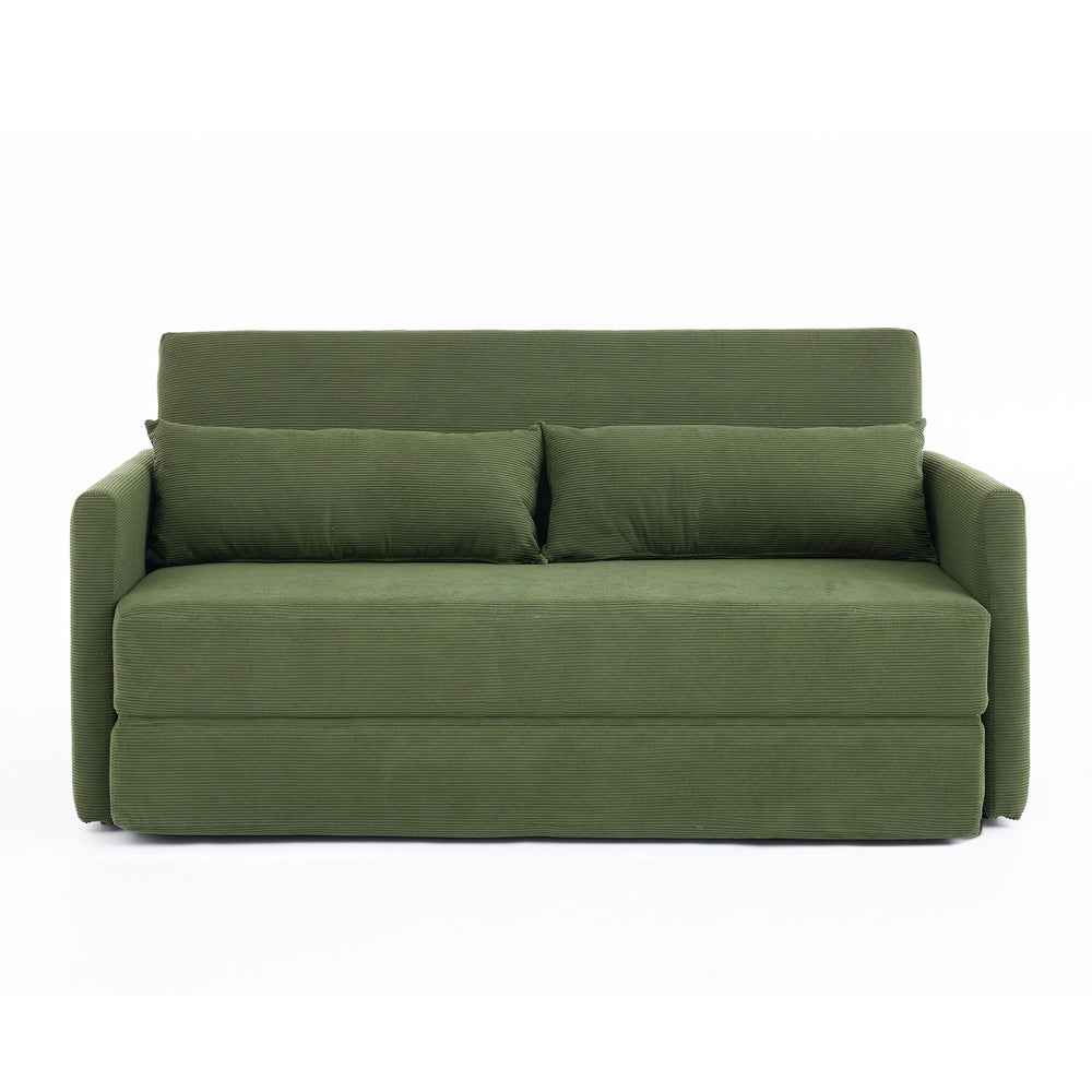 Divano letto 2 posti ¨C Minimal ¨C Tessuto corda verde 165x92x82 cm con cuscini lombari e tasche per riviste