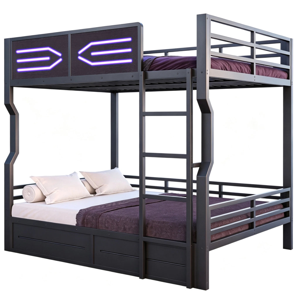 Letto a castello multifunzione 140 x 200 cm con LED nero