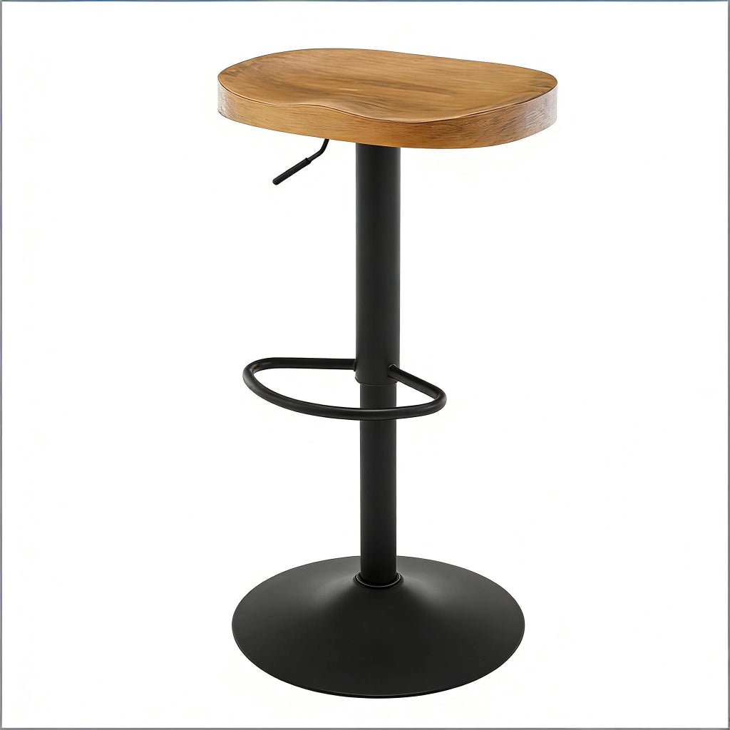 Sgabello da bar girevole regolabile in altezza con poggiapiedi e seduta ergonomica, in metallo e legno massello naturale