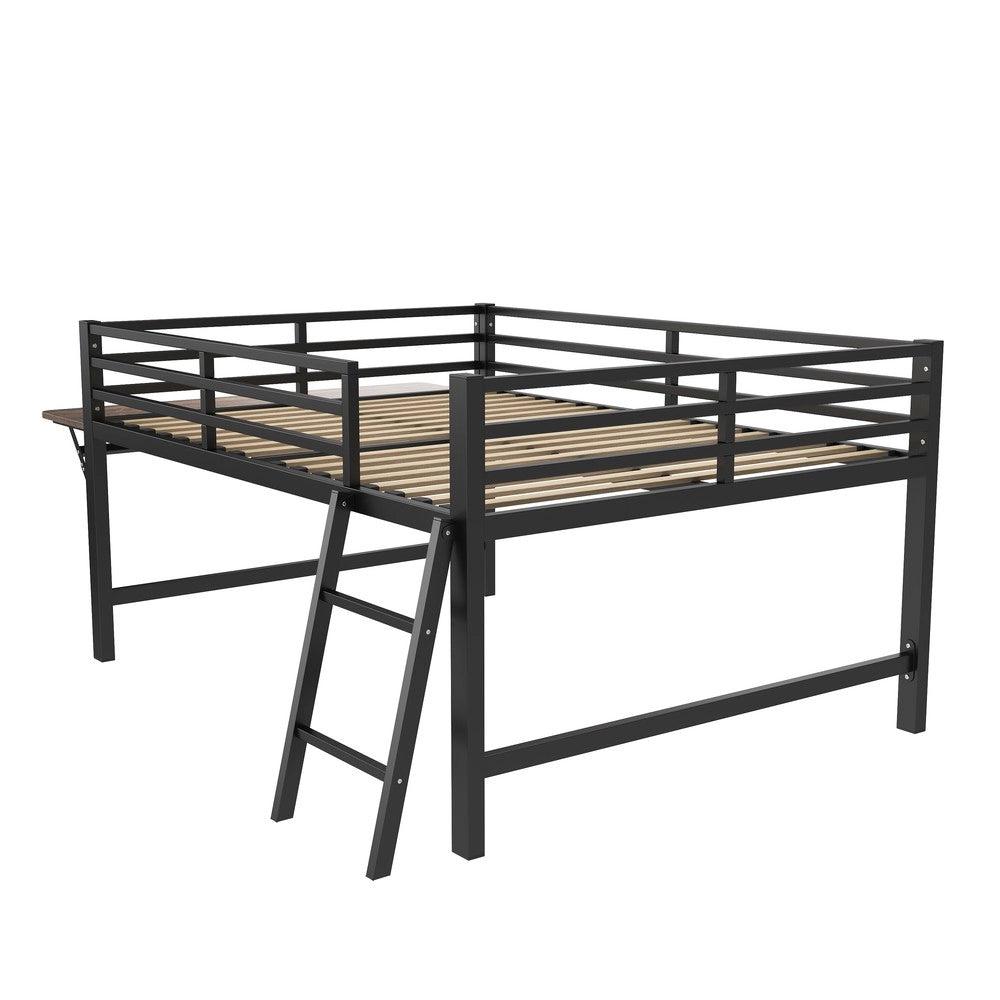 Letto a Soppalco con Scrivania e LED ¨C Xylo ¨C Metallo, Nero, 140x200