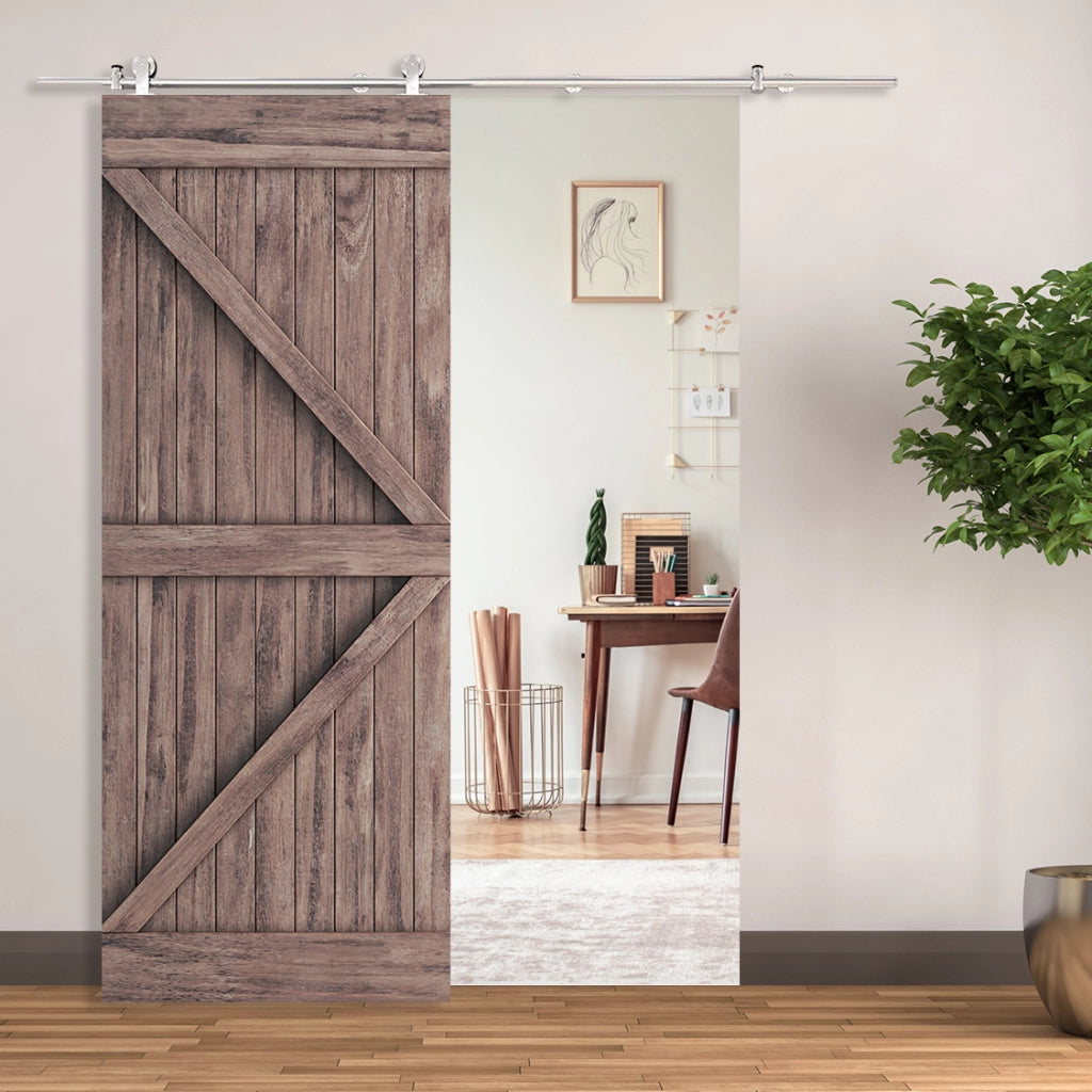 Kit di Ferramenta per Porta Scorrevole in Legno ¨C Minimal ¨C Acciaio Inox ?2,5x200 cm Argento