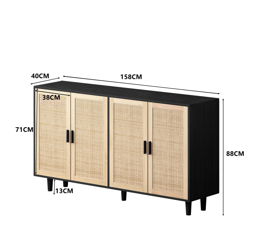 Mobile contenitore 4 ante in rattan 158 x 40 x 88 cm in truciolare nero