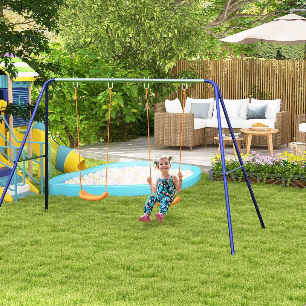 Altalena per Bambini 3-8 Anni con 2 Seggiolini e 4 Picchetti, in Metallo e PP, 269x160x180 cm