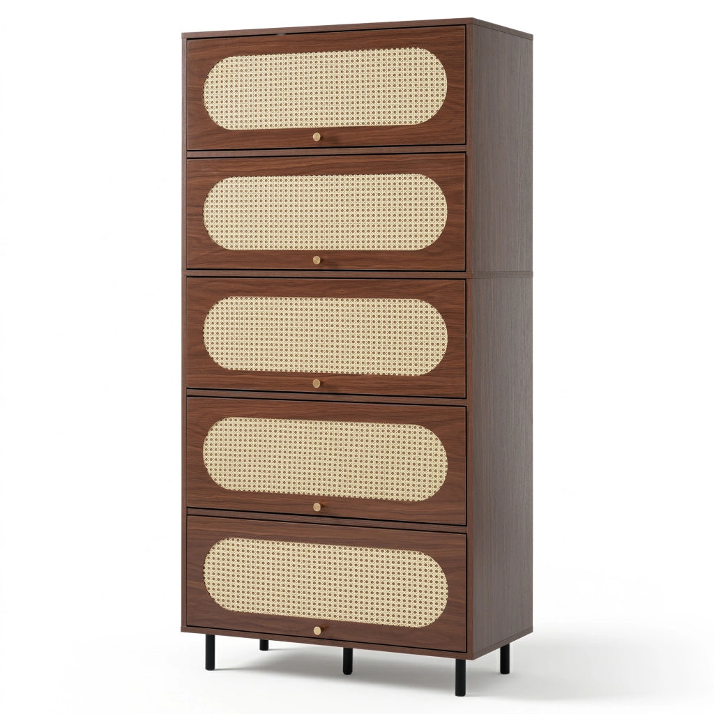Credenza 80x40x163 cm con app smart, vano contenitore in legno noce