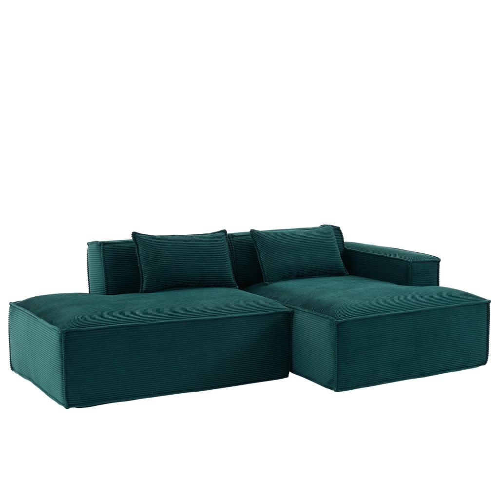 Divano ULEVR 235x129x70 cm imbottito in poliestere verde retr¨° con 2 cuscini