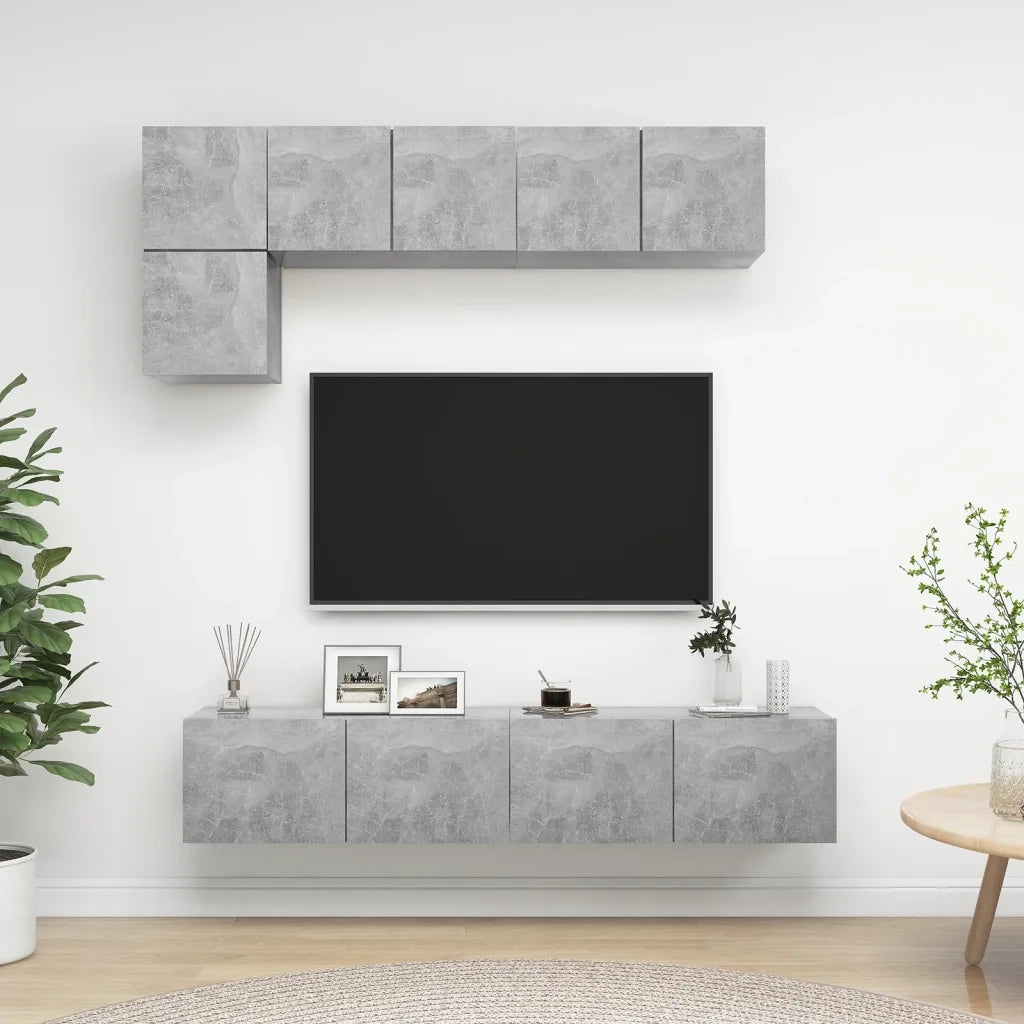 Set di Mobili Porta TV 5 pz-Set di 5 Credenza per TV Grigio Cemento in Legno Multistrato 494369