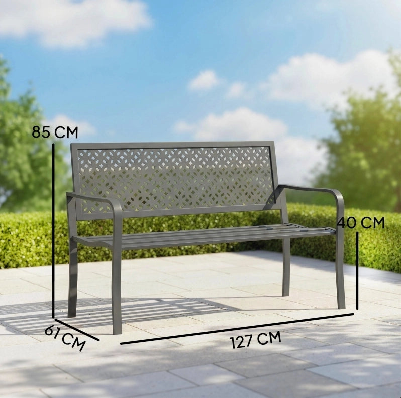 Panchina da giardino 2 posti in acciaio grigio scuro; 127 x 61 x 85 cm