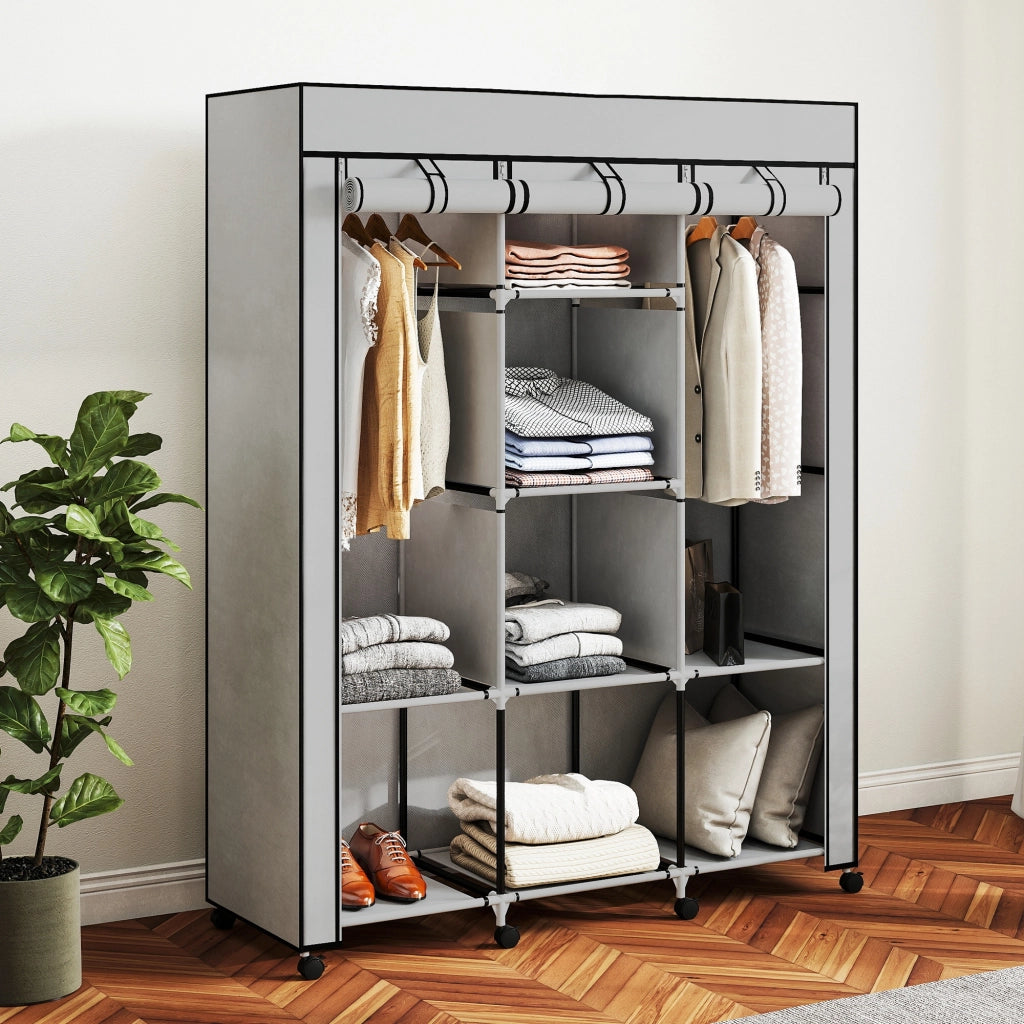 Armadio Tessuto con Ripiani e Appendiabiti ¨C Minimal ¨C Grigio
