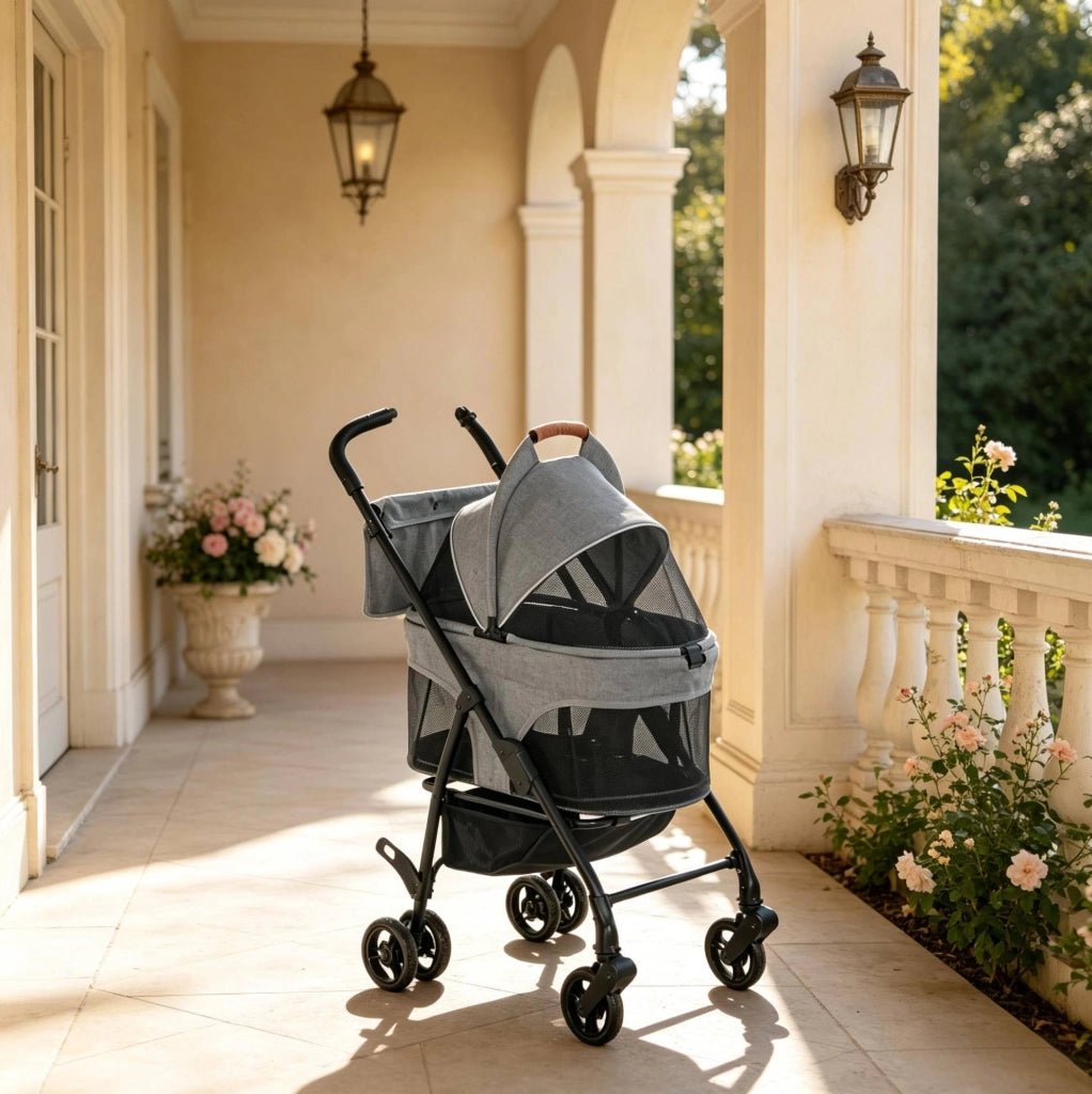 Passeggino per cani 69x47x101 cm in tessuto Oxford grigio, pieghevole -