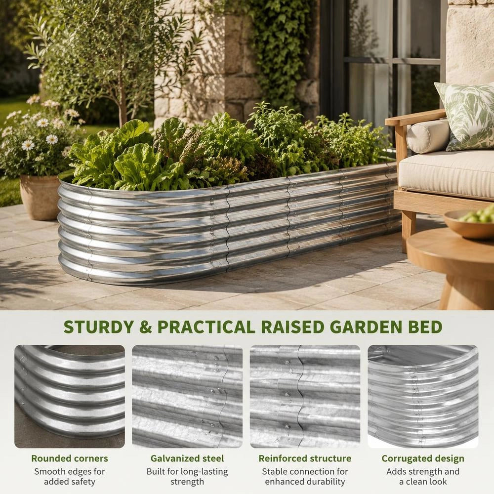 Raised Bed Galvanized Steel 224x80x36 Cm Silver