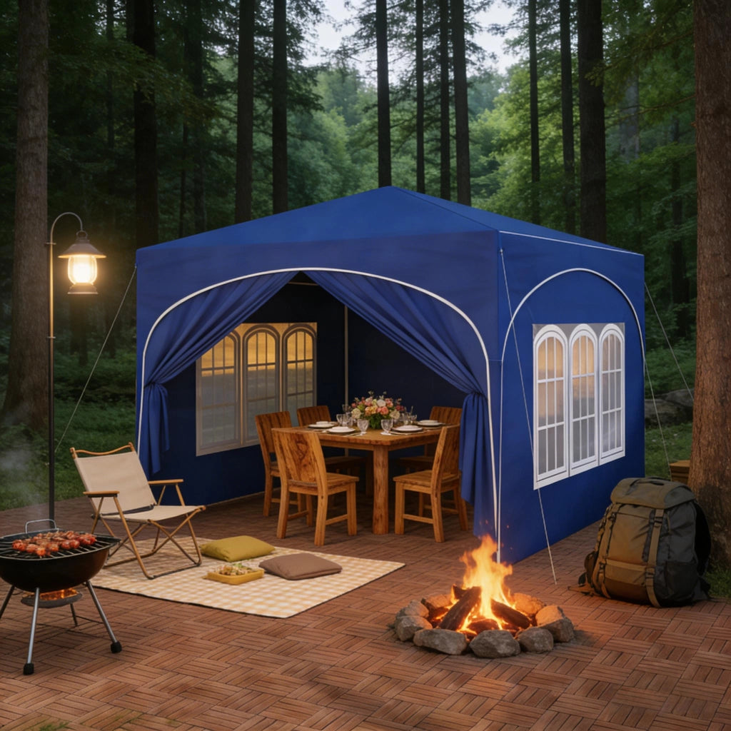 Gazebo pieghevole 3 × 3 m con 4 pareti laterali rimovibili; tetto impermeabile UV50+; blu; per esterni