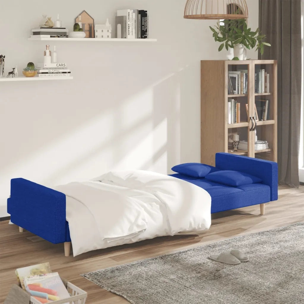 Divano letto | Sof¨¤ letto | Letto singolo a 2 Posti con 2 Cuscini Blu in Tessuto