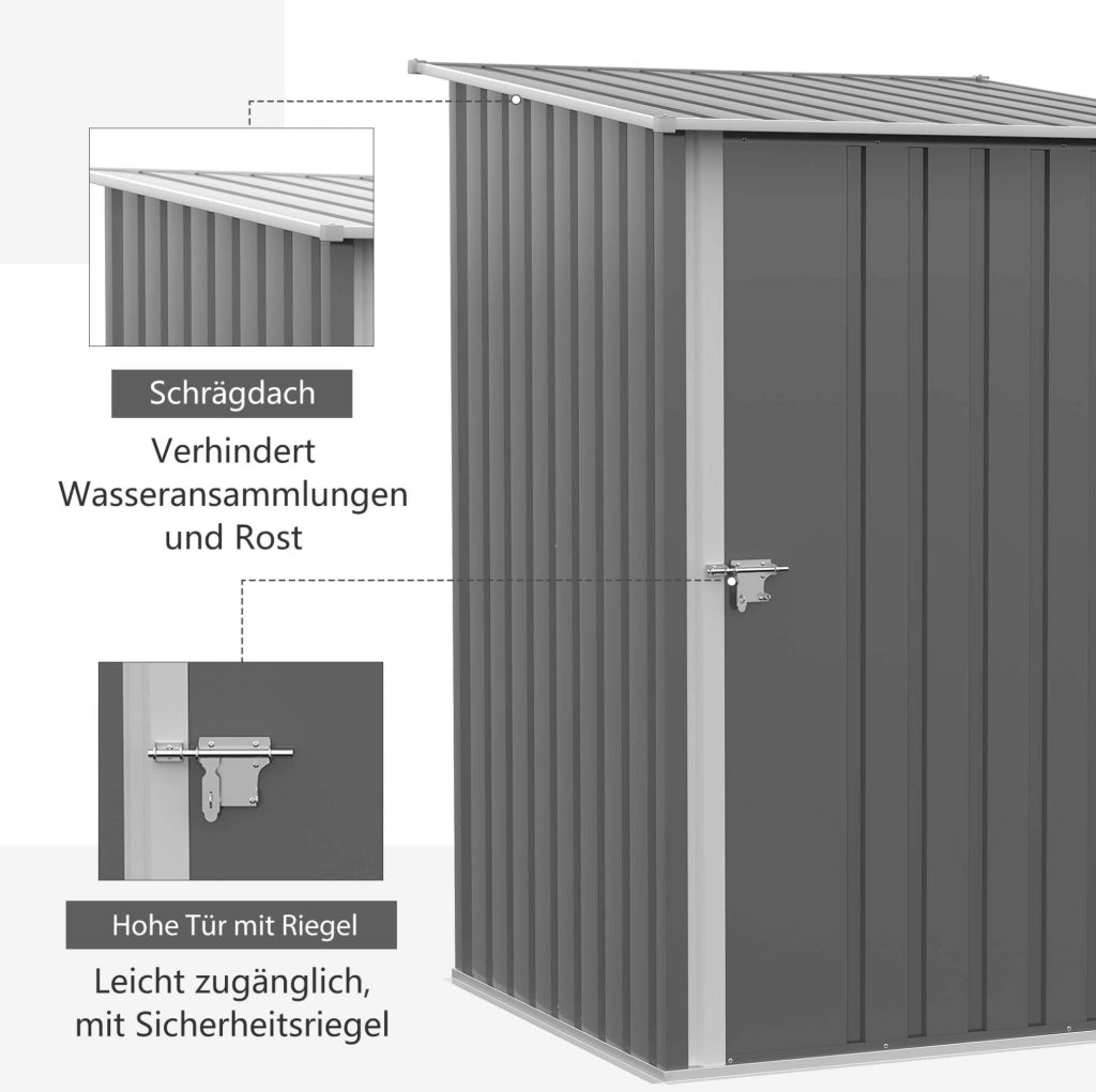 Casetta da Giardino in Acciaio 0,92 m² con Porta Chiudibile e Tetto a Falde, 100x103x160 cm, Grigio