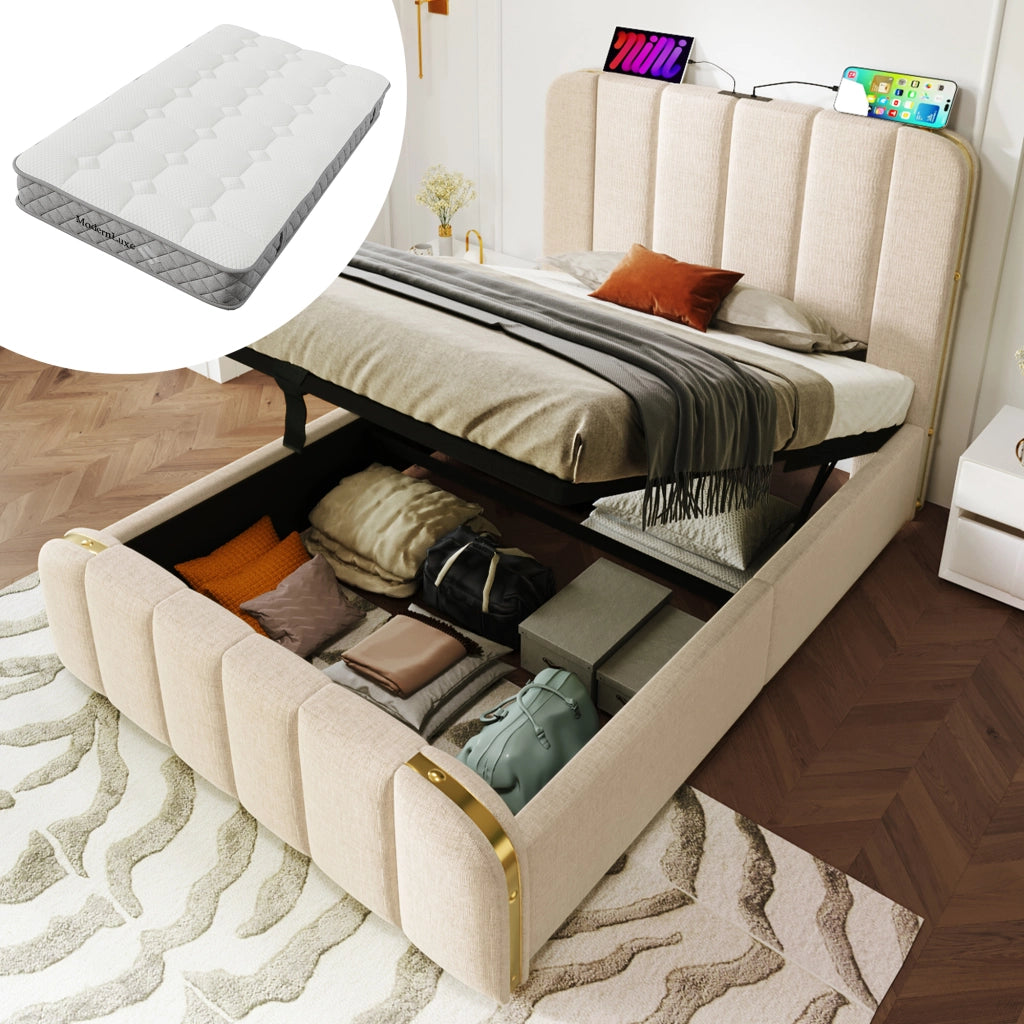 Letto singolo imbottito 90x200 cm beige
