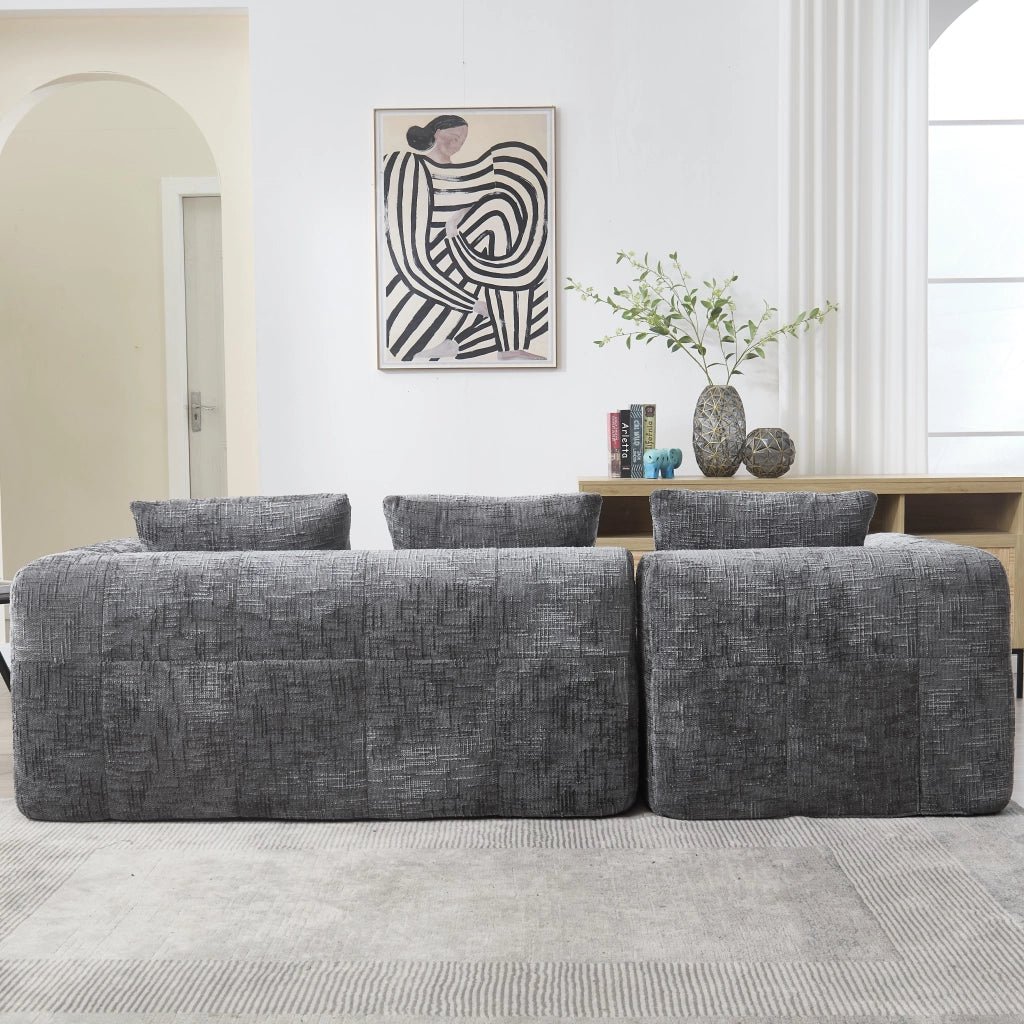 Divano componibile 3 posti con chaise longue in ciniglia grigio 250 cm