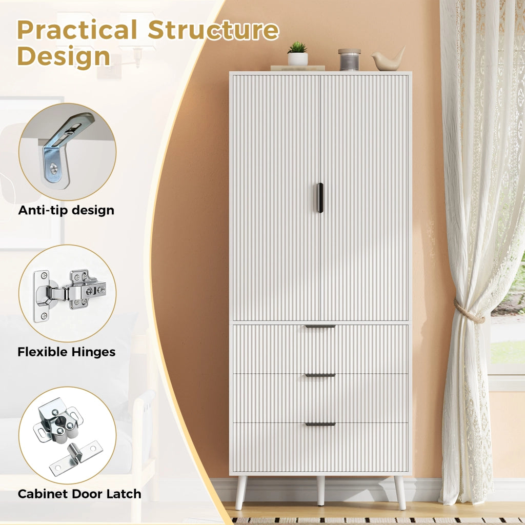 Mobile dispensa con 2 ante; 3 cassetti e ripiani regolabili in MDF bianco per cucina e soggiorno 75 × 35 × 180 cm