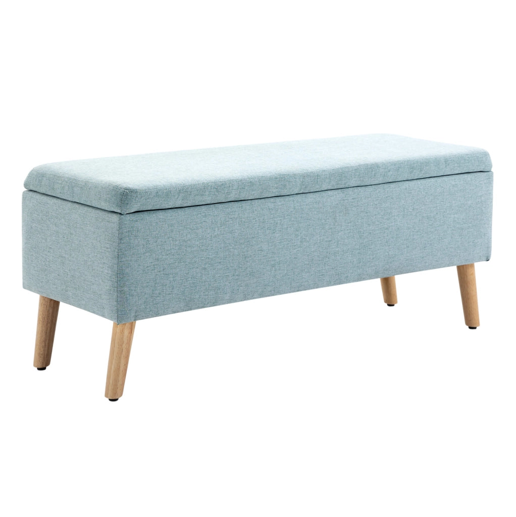 Panca Contenitore Verde Chiaro 110x39x45 cm in Poliestere effetto Lino con Gambe in Legno per Soggiorno