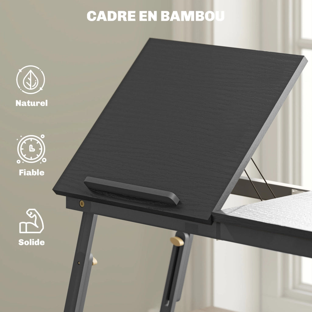 Tavolino da letto pieghevole regolabile in bamb¨´ per laptop con piano inclinabile ¨C Xylo ¨C 83,5x33x34cm nero