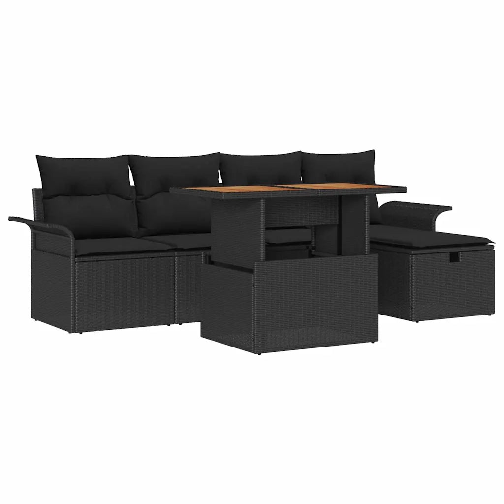 Set Divano da Giardino 6 pcs Nero polyrattan