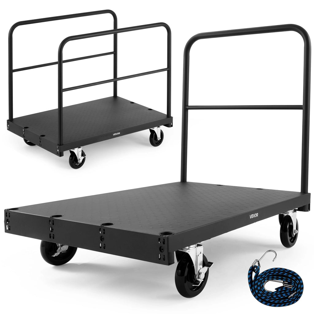 Carrello per Cartongesso e Pannelli in Acciaio DT02, Carico 816 kg, Ruote Girevoli, 3 Corrimano, 91,4x61 cm, Robusto per Officina e Garage, Nero