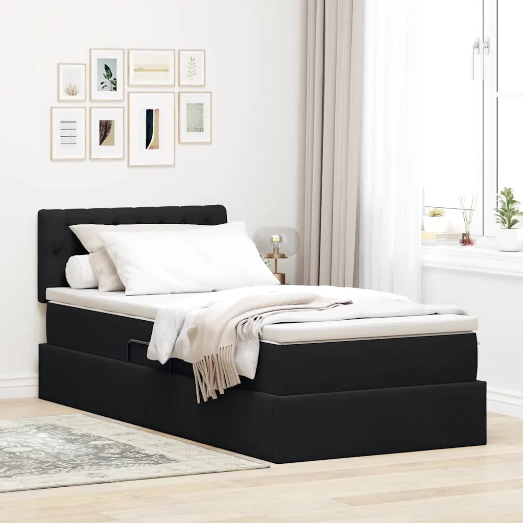 Letto con contenitore e LED con led Nero 90 x 200 cm Velluto