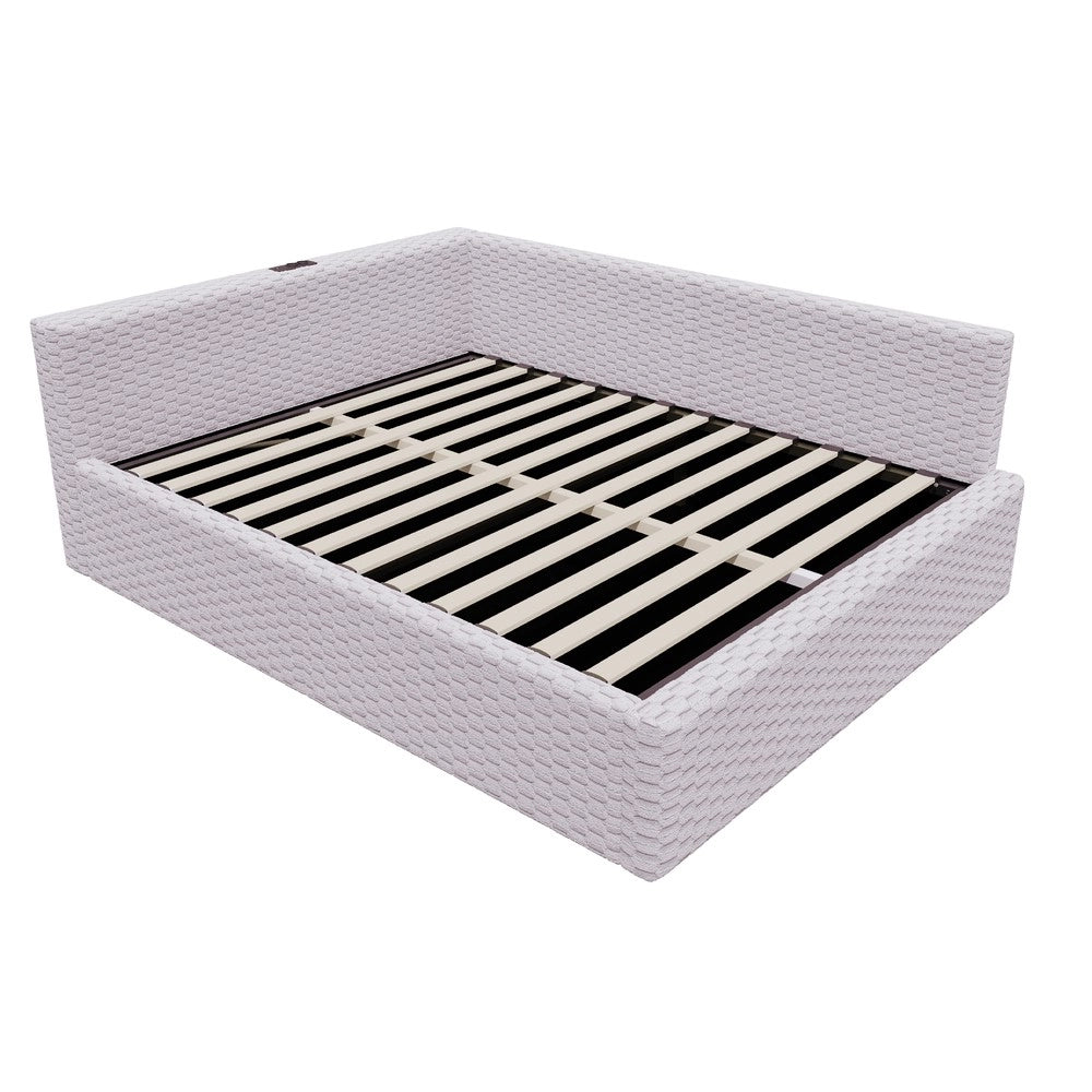 Letto Imbottito 140x200 con LED ¨C Xylo ¨C Velluto Grigio, Testiera a L, Idraulico