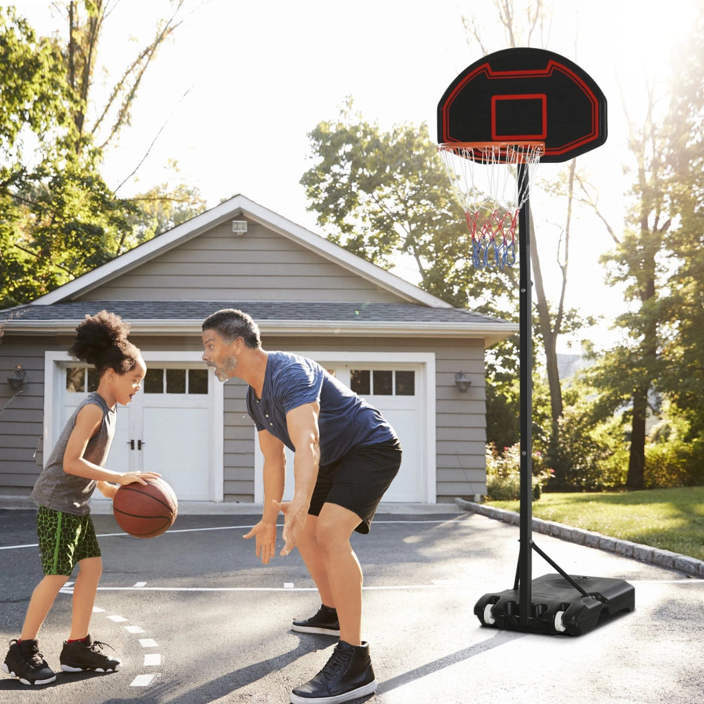 Canestro da basket da esterno con supporto, altezza regolabile da 195 a 250 cm, per bambini dagli 8 ai 14 anni, con ruote.