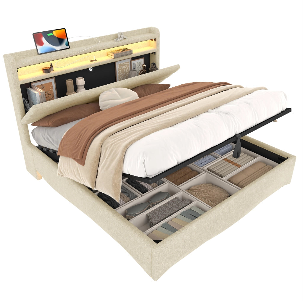 letto imbottito lino beige 140 x 200 cm