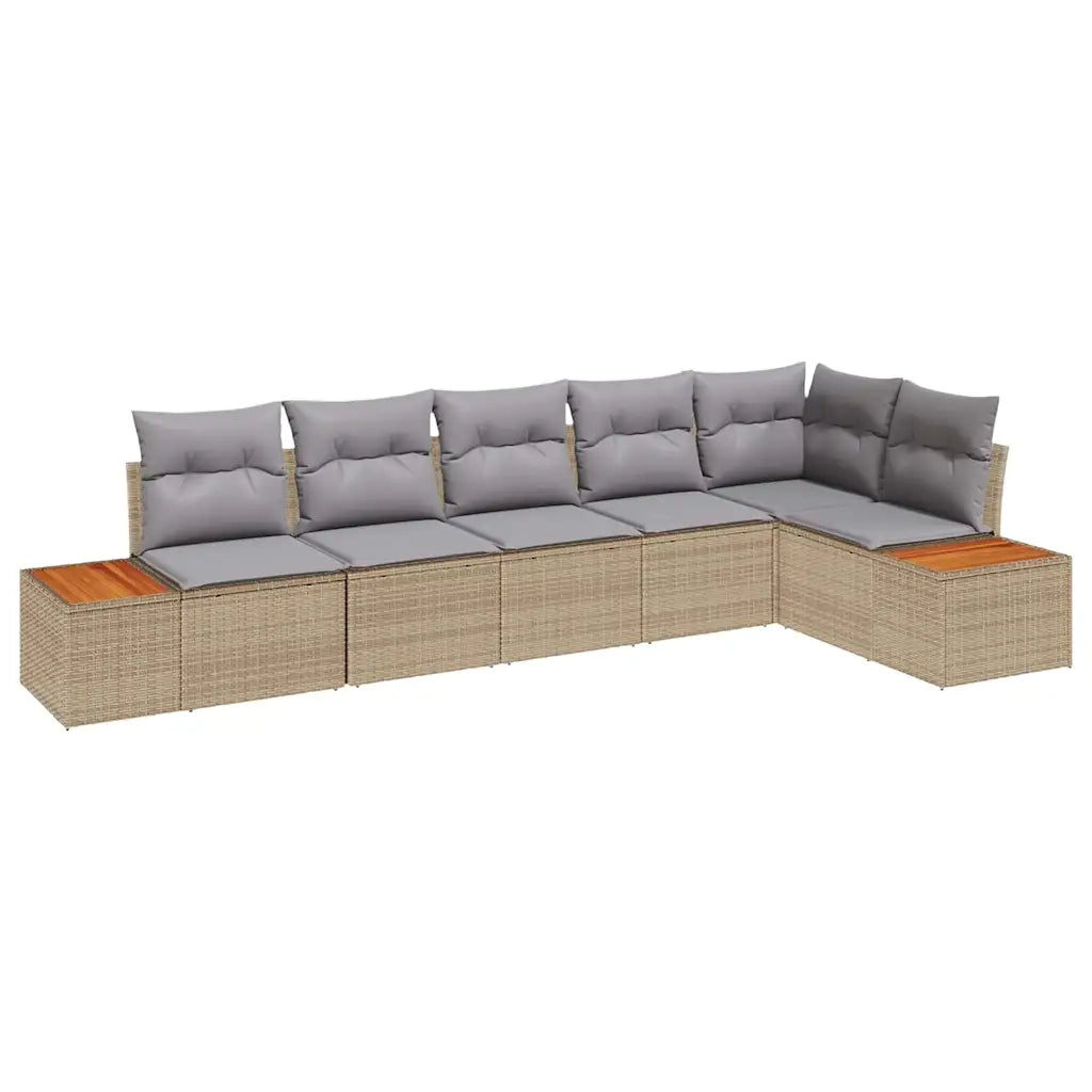 Set Divano da Giardino con cuscino 6 pcs Beige Poly Rattan
