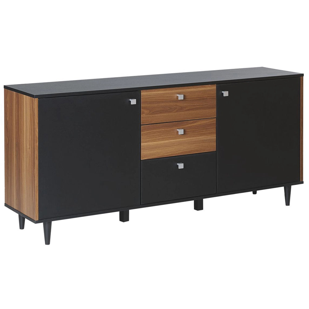 Credenza Nera con Mobiletto in Truciolare di Legno Scuro 3 Cassetti 2 Ante Mobili Soggiorno