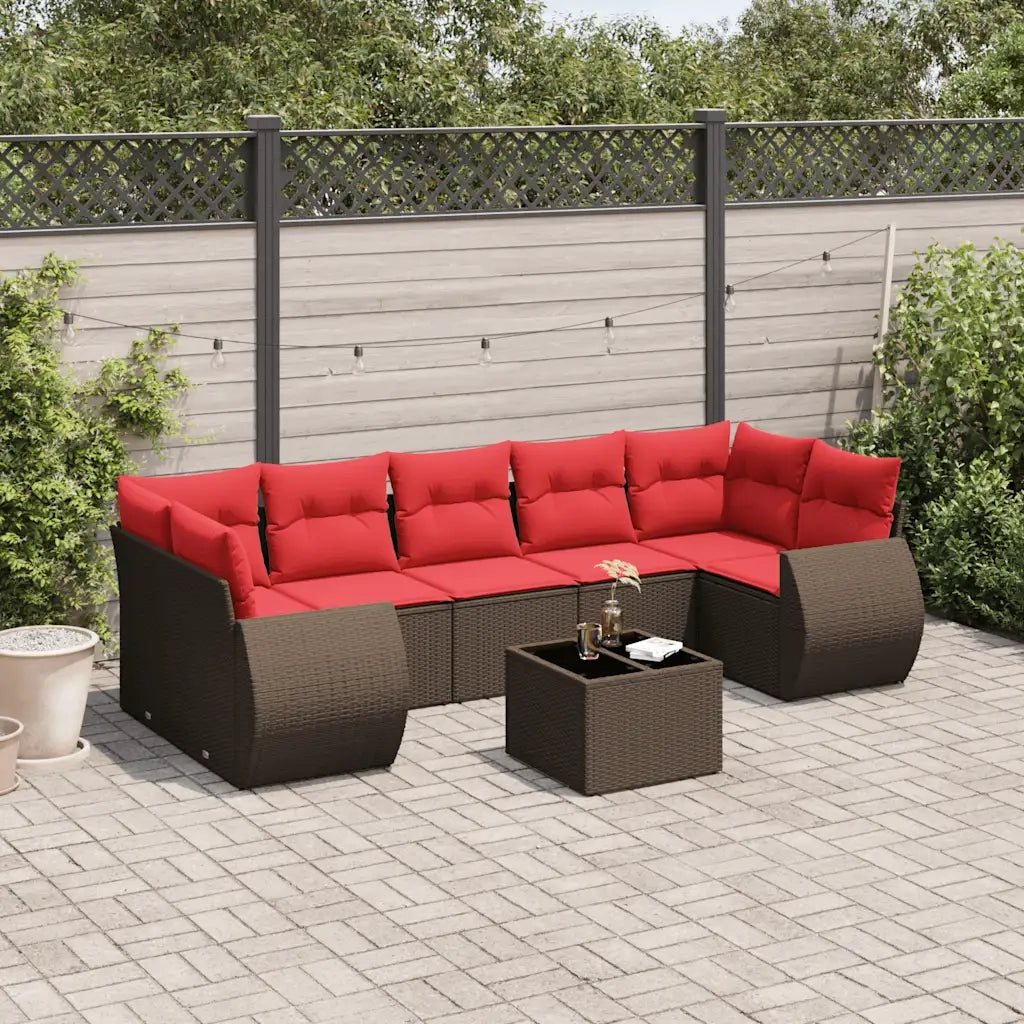 Set Divani da Giardino 8 pz con Cuscini Marrone in Polyrattan 3221143