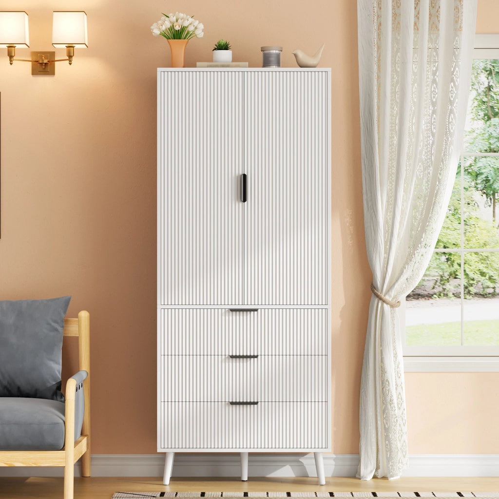 Mobile dispensa con 2 ante; 3 cassetti e ripiani regolabili in MDF bianco per cucina e soggiorno 75 × 35 × 180 cm