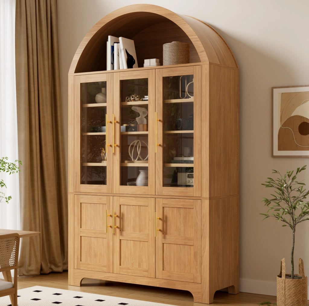 Credenza verticale 110x40x185 cm in MDF e truciolare naturale con vetrina