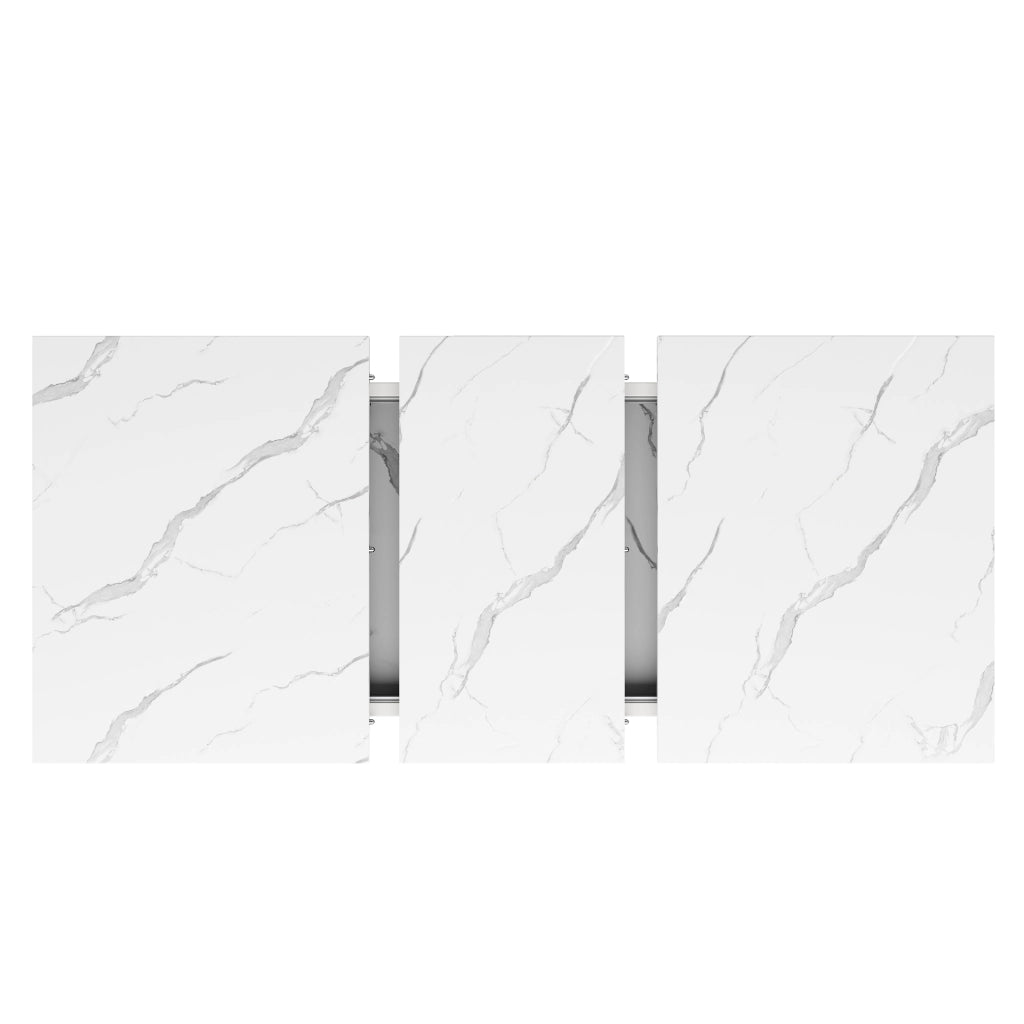 Tavolo allungabile da pranzo con piano effetto marmo e gambe incrociate bianco 118-157 × 75 × 76.4 cm