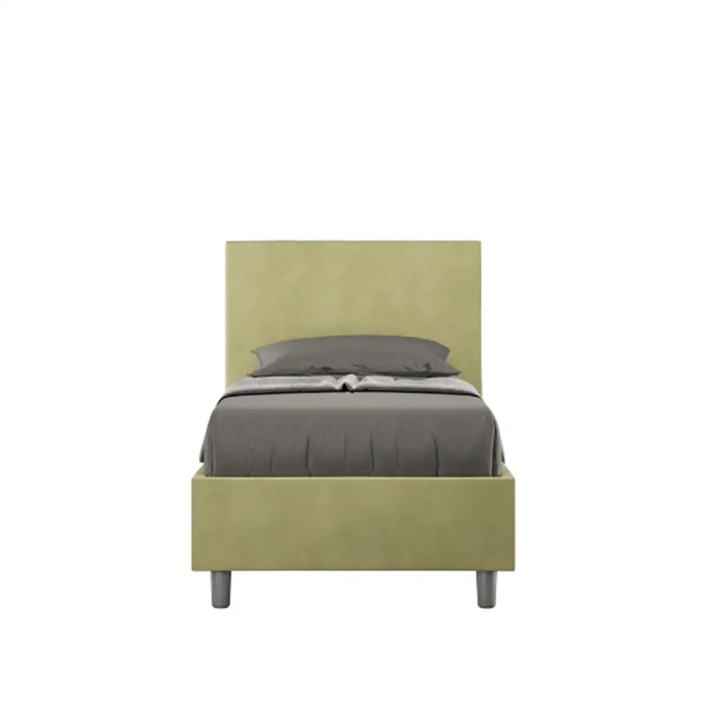 Letto singolo contenitore imbottito 80x190 microfibra tè verde Adele