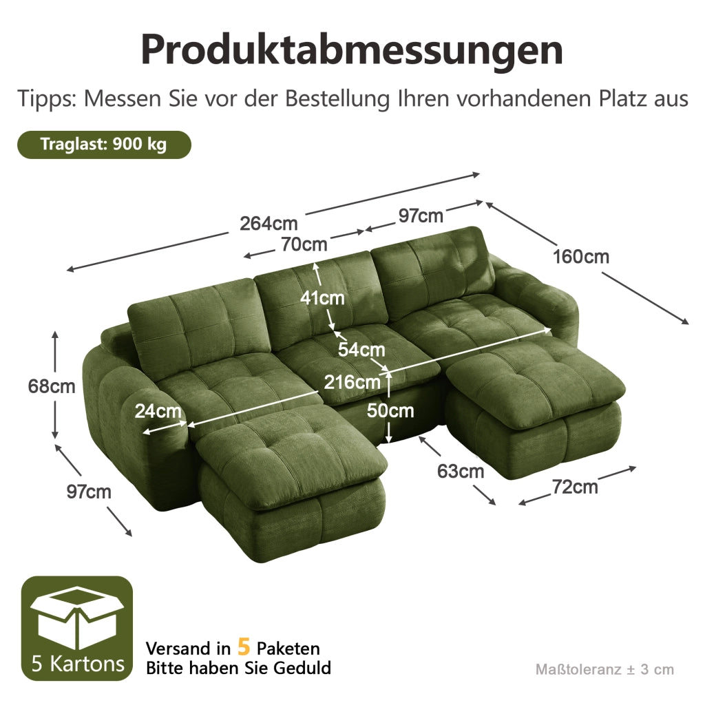 Divano modulare 3 posti - con seduta ergonomica e moduli separabili - in chenille verde