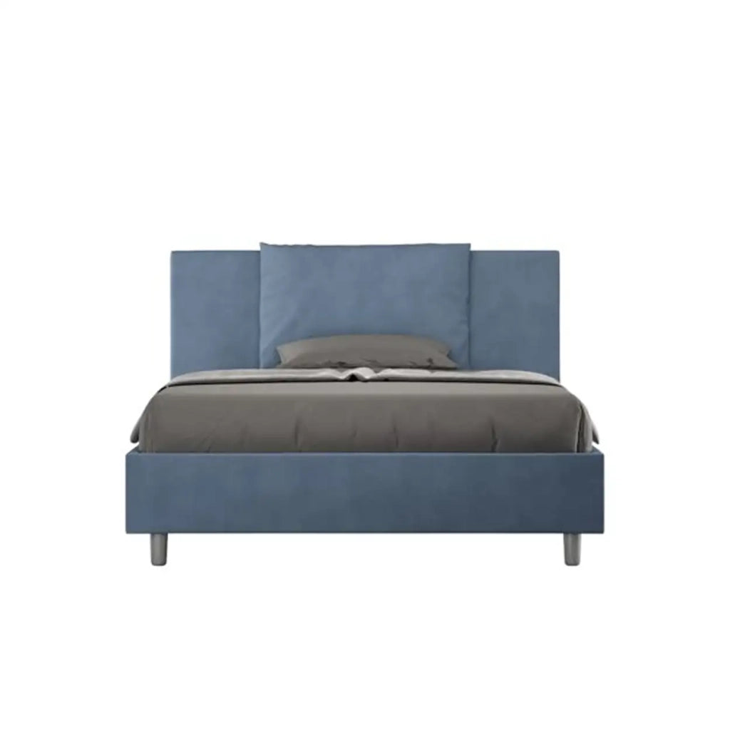 Letto matrimoniale francese senza rete imbottito 140x190 microfibra blu Antea