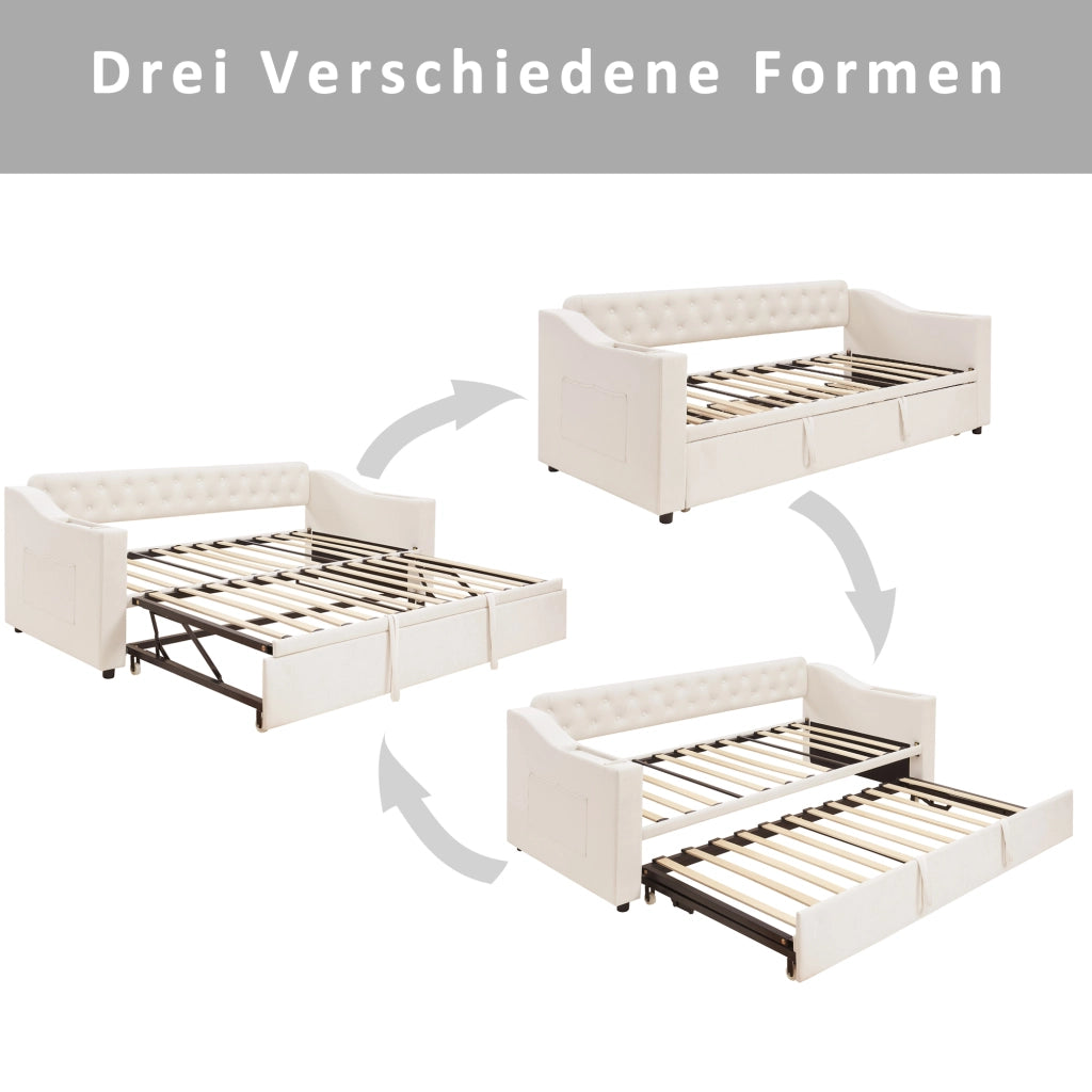 Divano letto 90 × 190 cm estraibile con apertura idraulica; velluto beige; USB e porta Type-C